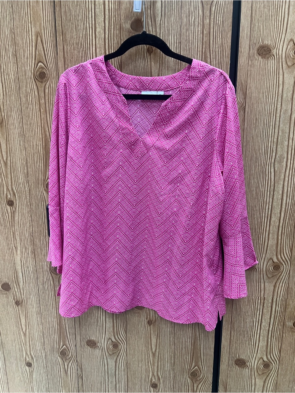 Kim Rogers Pink Chevron V-Neck Tunic Top